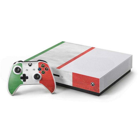 Italy Flag Distressed Xbox One S Console and Controller Bundle Skin